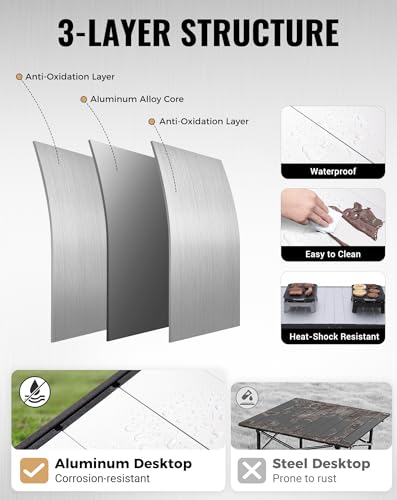 KingCamp Folding Camping Table Foldable, 55.1" x27.6" Aluminum Roll Up Table with Adjustable Height 6-7 Person Large Camp Tables Outdoor with Carrying Bag for BBQ, Patio, Picnic Loads 265 Lbs - color: Silver/Black - 55.1"×27.6" - Adjustable Height, style:
