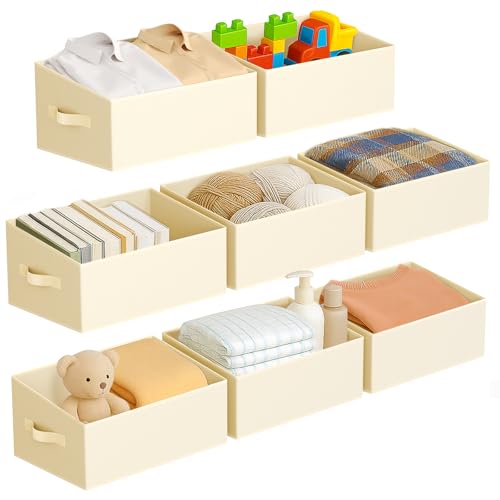 DIMJ Large Closet Storage Bins 8 Pack - Fabric Trapezoid Closet Organizer Bin, Foldable Storage Baskets for Shelves, Closet Shelf Organizer, Clothing Storage Box for Toys, Books, Towel, Clothes, Beige - color: Beige, size: 8 Bins 16.5"x11"x7.9"