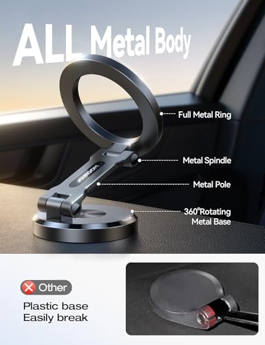 JOYROOM Fits iPhone 16/16 Pro Max MagSafe Car Mount, [All Metal & 360° Adjustment] Magnetic Phone Holder for Car with N55 Strong Magnets, Car Mount for iPhone 16 15 14 13 12 & MagSafe Case, Space Gray - color: Silver
