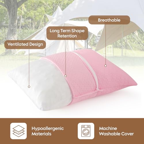 Small Shredded Memory Foam Pillow, Camping Pillow Travel Pillow - Compressible Medium Firm, Breathable Cover, Ideal Backpacking Hiking, Airplane and Car (Apricot Pink, L) - color: Apricot Pink, size: L-23 X 16 Inch