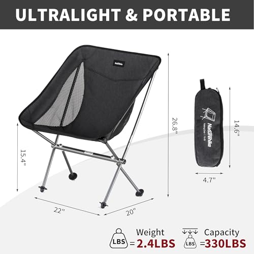 Naturehike YL05 Camping Chair, Ultralight Portable Camp Chair with Storage Bag, Compact Folding Beach Chair for Backpacking Hiking Fishing Picnic - color: Black-upgraded