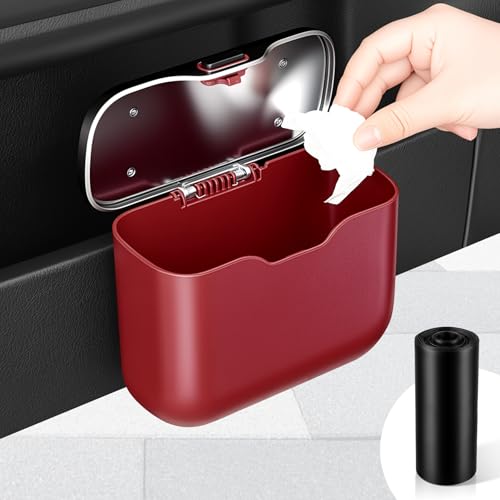 UYYE Car Trash Can, Car Garbage Bin with Lid & Handle - Leak-Proof Mini Trash Can for Car, Truck, SUV - Essential Car Accessories for Organization (Red) - color: Red