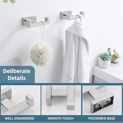 Angle Simple Bathroom Double Hook 2 PCS, SUS304 Stainless Steel Hand Towel Holder, Bath Towel Hanger, Modern Robe Hook for Wall, Brushed Nickel - color: Brushed Nickel, size: 2 Pack