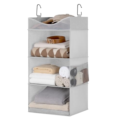 StorageWorks Hanging Closet Organizer, 3-Shelf Hanging Closet Shelves with Top Shelf, 15 ¾"W x 12" D x 31" H, Extra-Large Space, Light Grey - color: Light Grey, size: 15 ¾"W x 12"D x 31"H