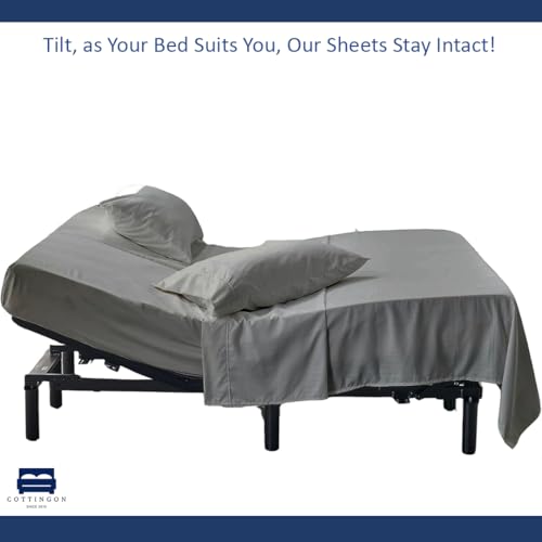 Cottingon 4 Piece Flex Head King Sheet Set, Top 34 Inch Split Sheets for Sleep Number Adjustable Beds, Soft Breathable 100% Egyptian Cotton, Fits Upto 16" Deep Mattress 78"X80"+ 34", Light Grey - color: Light Grey Solid, size: Top Split King :78"x80"+34"s