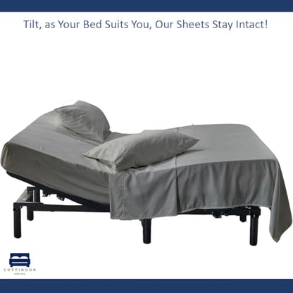 Cottingon 4 Piece Flex Head King Sheet Set, Top 34 Inch Split Sheets for Sleep Number Adjustable Beds, Soft Breathable 100% Egyptian Cotton, Fits Upto 16" Deep Mattress 78"X80"+ 34", Light Grey - color: Light Grey Solid, size: Top Split King :78"x80"+34"s