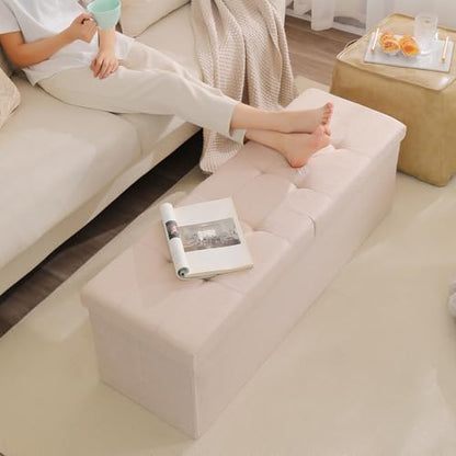 45.3 Inches Ottoman Bench - Foldable Seat, Footrest, Shoe Bench, End of Bed Storage With Flipping Lid, 166L Space, Linen Fabric Emerald - color: Emerald, size: 45.3" Flip