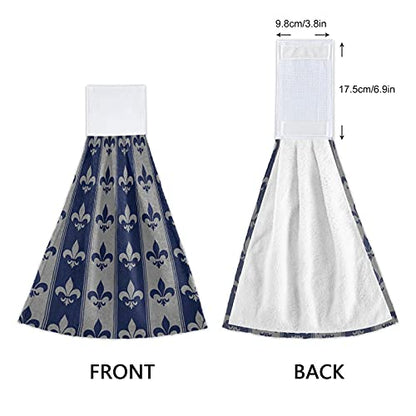 Vnurnrn Hand Towels for Kitchen 2 Pcs Hanging Kitchen Towels Set，Soft Absorbent Tea Bar Dish Cloths Bath Towel for Bathroom Laundry Room (Navy Blue Fleur De Lis) - color: Navy Blue Fleur De Lis