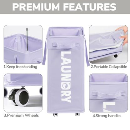 Goodpick Laundry Basket with Wheels,75L Collapsible Laundry Baskets with Removable Wash Bag, Clothes Laundry Hamper on Wheels, Light Purple - color: Light Purple 1-Pack