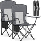 SONGMICS 2 Pack Breathable Camping Chairs, 330 lb Capacity Foldable Outdoor Chairs, High Back, Adjustable Armrests & Cup Holder, for Sports Garden Backyard, Slate Gray UGCB028G01 - color: Grey, style: 2PC (20.3"D x 34"W x 38.2"H)