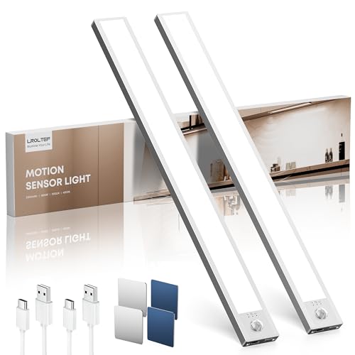 LROLTEF Under Cabinet Lighting Wireless, 2 Pack 15.7 inch 2200mAh 6500K Dimmable Motion Sensor Light Indoor, Rechargeable LED Under Counter Lights for Kitchen, Shelf, Stairs, Closet - color: 6500K, size: 15.7 inch