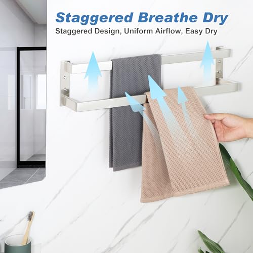 Alise Double Towel Bar, 24" Towel Racks for Bathroom Wall Mounted SUS304 Stainless Steel, Heavy Duty Bathroom Towel Holder, Quick Drying Towel Hanger, Brushed Nickel - color: Brushed Nickel, size: 24-inch