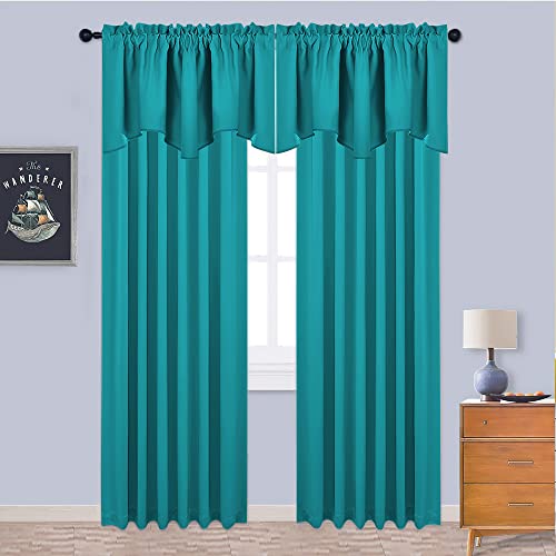 NICETOWN Blackout Valances Scalloped Tier Drape - 42 inches by 18 inches Energy Efficient Rod Pocket Valance Window Treatment Tier Curtain for Camper RV/Bedroom, Peacock Teal, 1 Piece - color: Peacock Teal, size: 42"W x 18"L (Pack of 2)