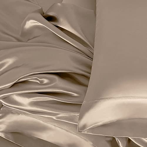 Homiest 3pcs Satin Sheets Set Luxury Silky Satin Bedding Set with Deep Pocket, 1 Fitted Sheet + 1 Flat Sheet + 1 Pillowcase (Twin XL Size, Taupe) - color: Taupe, size: Deep pocket - Twin XL size