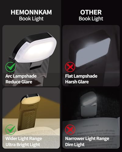 HEMONNKAM Book Reading Light, 2 Pack Rechargeable Clip on Booklight, Eye Caring 3 Color Temperatures & 5 Brightness Levels, Night Use for Bed, Long Lasting, Reading at Night in Bed, Black+Light Blue - color: Black+Light Blue