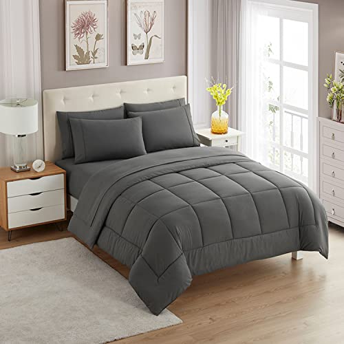 Sweet Home Collection 5 Piece Comforter Set Bag Solid Color All Season Soft Down Alternative Blanket & Luxurious Microfiber Bed Sheets, Gray, Twin - color: Gray, size: Twin