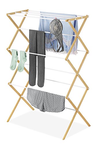 Whitmor Foldable Clothes Drying Rack: 3 Tier Laundry Drying Rack, Collapsible Drying Rack Clothing, Portable Space Saving Clothing Rack for Indoor Outdoor, 17.0“ L x 29.5” W x 43.5“ H, Wood - color: Wood & White