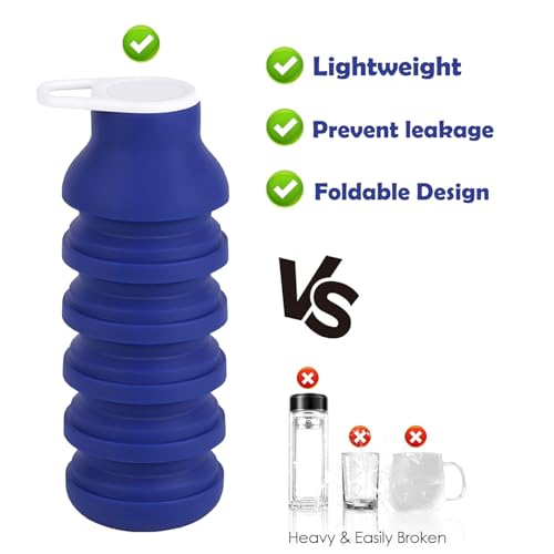 Collapsible Silicone Water Bottle 20oz - Foldable Travel Bottle Leakproof, BPA Free, Space Saving for Gym, Hiking & Travel, Dishwasher Safe(Includes carabiner and cleaning brush),dark blue - color: Darkblue