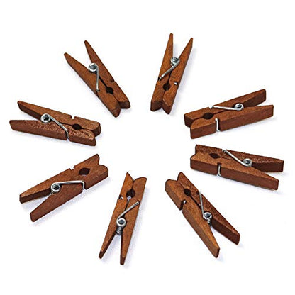 Mini Natural Wooden Clothespins with Jute Twine, 100pcs, 1.4 Inch Photo Paper Peg Pin Craft Clips with 320ft Natural Twine for Scrapbooking, Arts & Crafts, Hanging Photos (Rustic Brown) - color: Rustic Brown