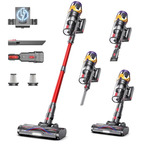 Cordless Vacuum Cleaner, Upgraded 55KPA 650W 70Mins Stick Vacuum with Hurricane Mode, Self-Standing, Touch Screen, 1.8L Dust Cup, Anti-tangle Wireless Vacumm, Vacuum Cleaners for Home/Pet Hair/Carpets - color: Red