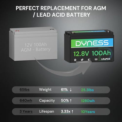 Dyness 12V 100Ah LiFePO4 Lithium Battery (4 Pack) BCI Group 31 with Low-Temp Protection, A+ Grade Cell Built-in 100A BMS, 12 Volt Lithium Battery Perfect for RV, Solar System, Off-Grid, Home Energy - style: 12V 100Ah Group 31(4 Pack)