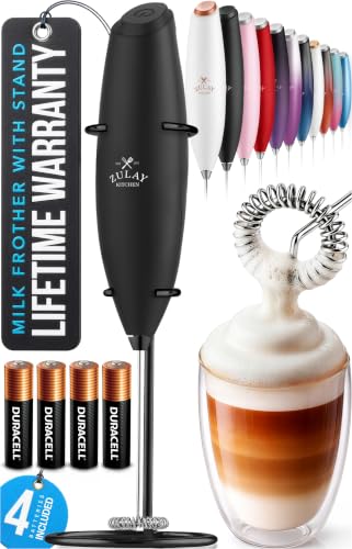 Zulay Kitchen Powerful Milk Frother Wand With Duracell Batteries - Ultra Fast Handheld Drink Mixer - Electric Whisk Foam Maker for Coffee, Lattes, Cappuccino & Matcha - Z1 Motor - Executive Black - color: Charcoal Elite, size: Z1 Motor + Batteries
