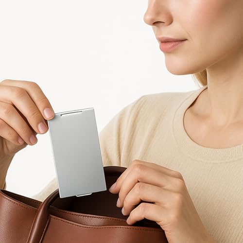 Portable Folding Mirror, 2 Pcs Ultra Slim Portable Mini Folding Mirrors Compact Makeup Compact Aluminum Shell Cosmetic Mirror for Travel Daily Work Business (3.3x2 Inches)