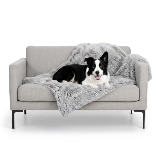 Furhaven Waterproof Throw Blanket for Dogs & Indoor Cats, Washable - Shaggy Plush Calming Long Faux Fur & Velvet Dog Blanket - Mist Gray, Large - color: Mist Gray, size: Large