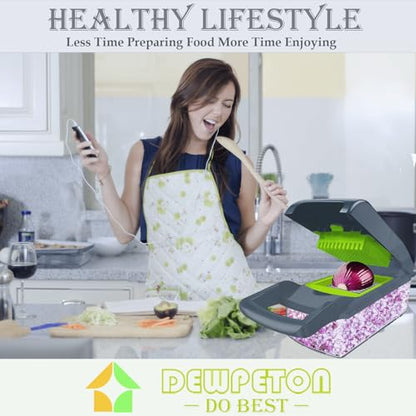 Dewpeton Pro-Series 20-in-1 Mandoline Slicer & Spiralizer, Veggie Chopper with Container, Home Essential Kitchen Gadget - color: Gray, size: 10 Blades