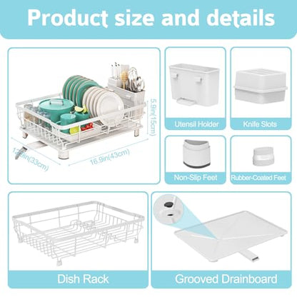 Dish Drying Rack - Space Saving Dish Rack - Dish Racks for Kitchen Counter with Drainboard,Rustproof Dish Drainer with Removable Utensil Holder,White - color: 1 Tier-white