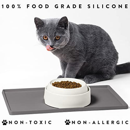 CatGuru Cat Food Mat, Small & Large Feeding Mats, 100% Waterproof Silicone Pet Placemat, Non-Slip Cat Food and Water Bowl or Water Fountain (Large, Carbon) - color: Carbon, size: L: 24" x 14"
