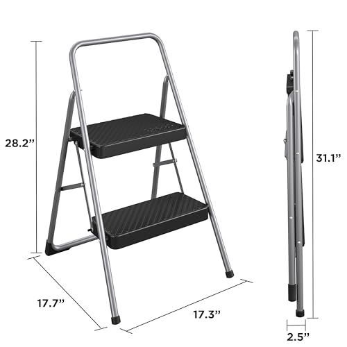 CoscoProducts COSCO 11137PBL1E 2 Household Folding Step Stool, ANSI Type 3, 200 lb Weight Capacity, Platinum