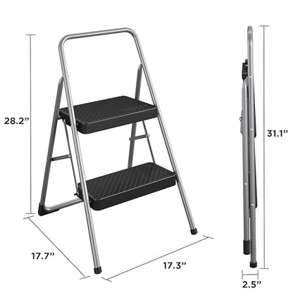CoscoProducts COSCO 11137PBL1E 2 Household Folding Step Stool, ANSI Type 3, 200 lb Weight Capacity, Platinum