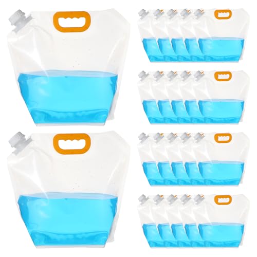MAQUITA 20 Pcs 1.3 Gallon Foldable Water Emergency Container Bag 26 Gallon Freezable BPA Free Food Grade Clear Plastic Storage Foldable Bottle for Camping Riding