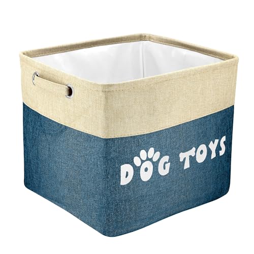PET ARTIST Dog Toy Basket, Collapsible Dog Toy Bin Box with Comfortable Handles, Large Pet Toy Storage Basket Organizer for Accessories, Toys,Coat & Clothing,Blanket Leash (Navy Blue, L:15"x13"x12") - color: Navy Blue, size: L:15"x13"x12"
