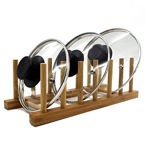 INNERNEED Bamboo Wooden Dish Rack, Vertical Plate & Lid Organizer for Kitchen Cabinet or Countertop, Drying Stand for Dishes, Cutting Boards - size: Pack of 1