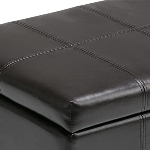 SIMPLIHOME Dover Storage Ottoman Bench - 36 inch Wide Upholstered Vegan Leather Rectangular Lift-Top Ottoman in Tanners Brown, Contemporary Bench for Living Room with Safety Hinges - color: Tanners Brown