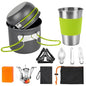 aiGear 8pcs Camping Cooking Set for 1-2 People with Pot Cutlery Stove Stand | Lightweight aluminum nonstick cookware, folding handles, nesting design, portable for camping, picnic, hiking, backpacking - color: Green