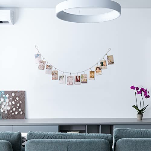 Multi-Purpose Steel Wall Hanging Photo Display Cable Wire Rod with 12 Adjustable Clips for Hanging Photos Notes Postcard and Artworks (Heart) - size: Heart