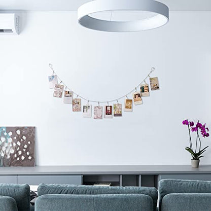 Multi-Purpose Steel Wall Hanging Photo Display Cable Wire Rod with 12 Adjustable Clips for Hanging Photos Notes Postcard and Artworks (Heart) - size: Heart