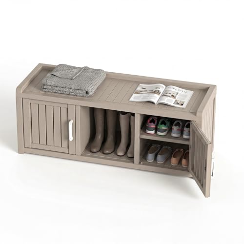 Shoe Cabinet for Entryway - Outdoor Waterproof UV-Resistant Shoe Storage Cabinet, Adjustable Shelves for Entryway, Bedroom, Hallway, Living Room(Grey) - color: Grey, size: 2 Doors