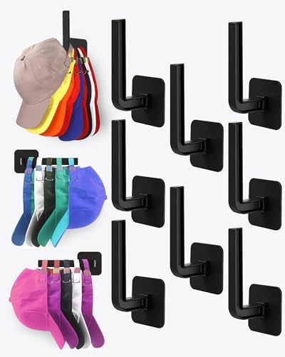 Hat Rack for Hat Storage (8-Pack), Multi-Purpose Hat Organizer, Strong Adhesive Hat Hooks for Wall Hat Organizer for Baseball Caps, Two Mounting Options Hat Hook, Black - color: Black, style: 8-pack