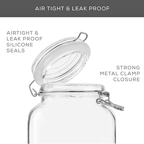 JoyJolt Airtight Glass Jars with Lids Set of 3. 78oz Glass Jar with Lid and 6 Silicone Seals! Large Glass Food Storage Containers. Square Mason Jar, Candy Jar, Flour Jar, Pasta Containers for Pantry