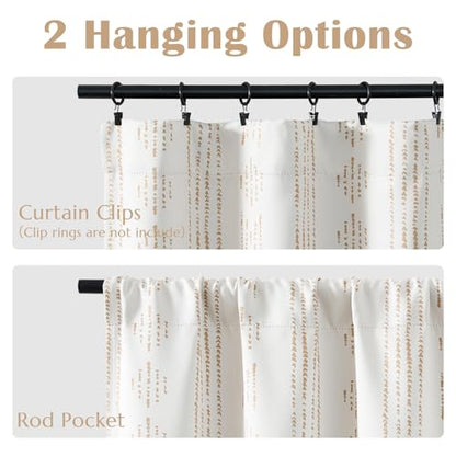 jinchan 95% Blackout Boho Kitchen Curtains 24 Inches Cafe Tier Curtains Bohemian Small Drapes for Bedroom RV Basement Half Window Room Darkening Thermal Insulated 2 Panels Beige - color: 95% Blackout | Taupe on Beige, size: 25"W x 24"L (Pack of 2)