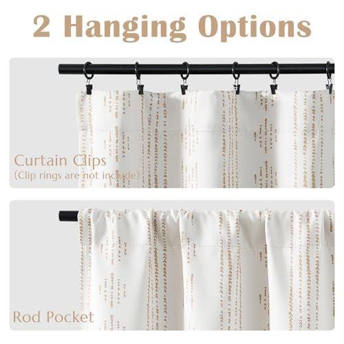 jinchan 95% Blackout Boho Kitchen Curtains 36 Inches Cafe Tier Curtains Bohemian Small Drapes for Bedroom RV Basement Half Window Room Darkening Thermal Insulated 2 Panels Beige - color: 95% Blackout | Taupe on Beige, size: 25"W x 36"L (Pack of 2)