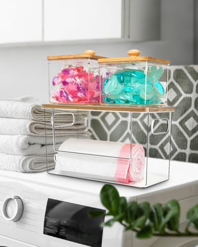 Trash Bag Holder, Acrylic Garbage Bag Dispenser with Bamboo Top, Extra Large Trash Bags Dispenser Under Sink for Kitchen, Pantry, Laundry Room, Cabinet Organizer and Storage (1 PACK) - size: XL-1 Pack