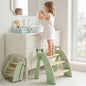 Wooden 3 Step Stool for Kids Bathroom Sink Foldable Anti-Slip, Child Stepping Stool for Bedroom - color: Green Frog