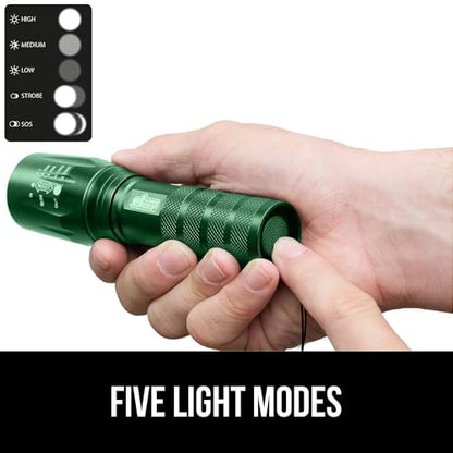 GORILLA GRIP Powerful LED Tactical Flashlight, 750 FT High Lumens 5 Adjustable Modes, Water Resistant, Ultra Bright Zoom Flashlights, Small Mini Flash Light, Camping, Night Dog Walking, Green - color: Hunter Green
