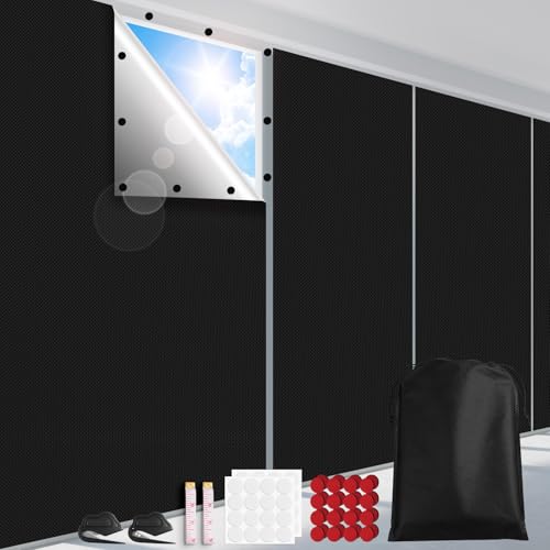 FADOTY 100% Blackout Curtains, Portable Black Out Window Cover Film, Cuttable Blackout Shades Fabric Sheet, No Drill Window Blinds, Sun Heat Light Blocker for Travel Media Dorm Bedroom, 57''W - 2Pack - color: Black, size: 57"W x 118"H (Pack of 2)