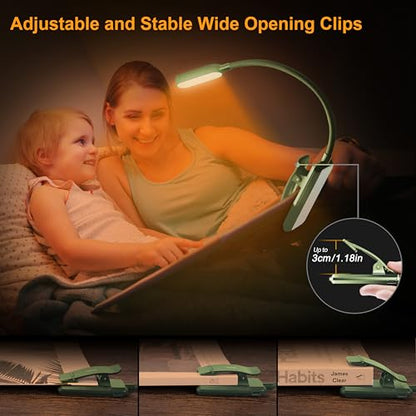 Gritin 16 LED Rechargeable Book Light for Reading in Bed- Eye Caring 3 Color Temperatures, Stepless Dimming Brightness, 80 Hrs Runtime, Lightweight Flexible Clip on Light for Book Lovers-Dark Green | Eye Caring 3 Color Temperatures, Stepless Dimming Brigh